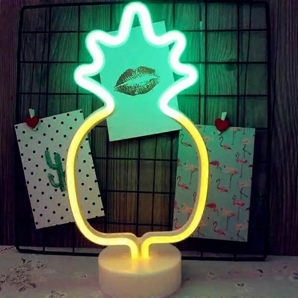 Neon Ananas Nattlampe, Batteri/USB, Jul/Barnerom
