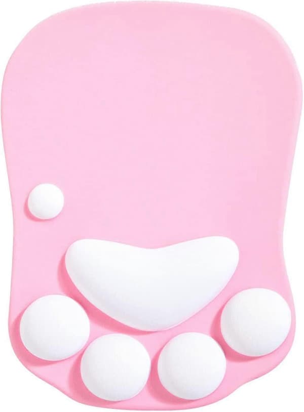 Musemåtte med håndledsstøtte, ergonomisk musemåtte, sød katte-musemåtte, silikone musemåtte, skridsikker base, hjem/kontor/gaming, pink og hvid