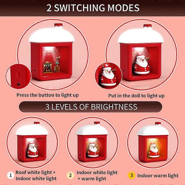 3D Santa Nattlampe USB, 3 Lysstyrker, Oppladbar, Jul