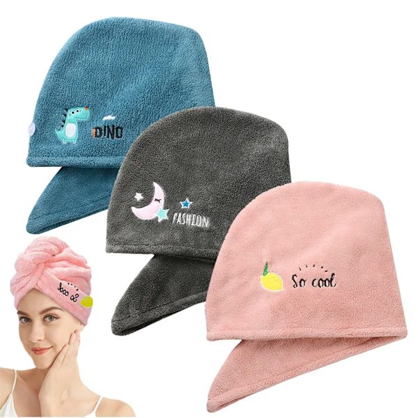 Hår turban mikrofiber, 3 stycken turban handduk med knapp, snab torkande handduk hår hår handduk huvud handduk för hår