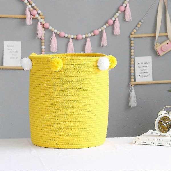 Håndvevd multifunksjonell vaskekurv for oppbevaring av diverse ting, gul