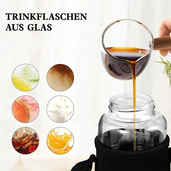 Glasflaska 750ml vattenflaska dricksvattenflaska glas med gummiöverdrag, glas dricksvattenflaska med rostfritt stålsil