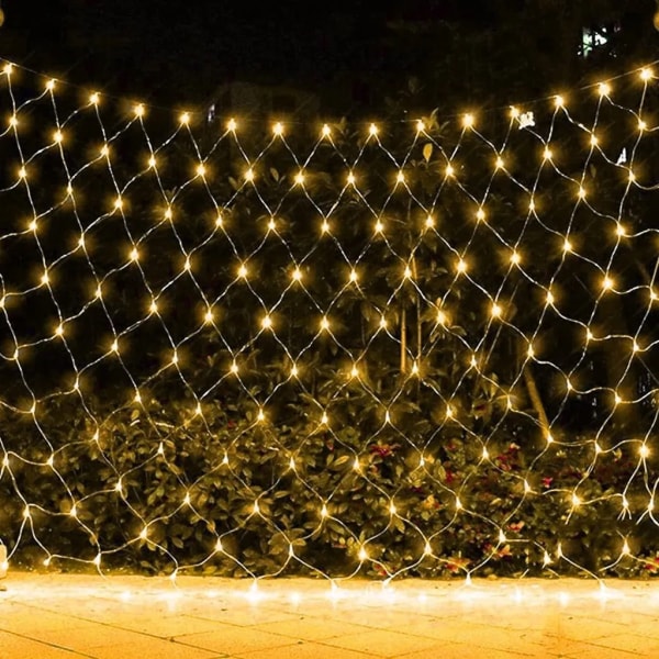 1,5X1,5M 96LEDs ljusnät 8 lägen Vattentät Fairy Lights för inomhus utomhus julbröllopsfest Trädgårdsdekoration, varm vit