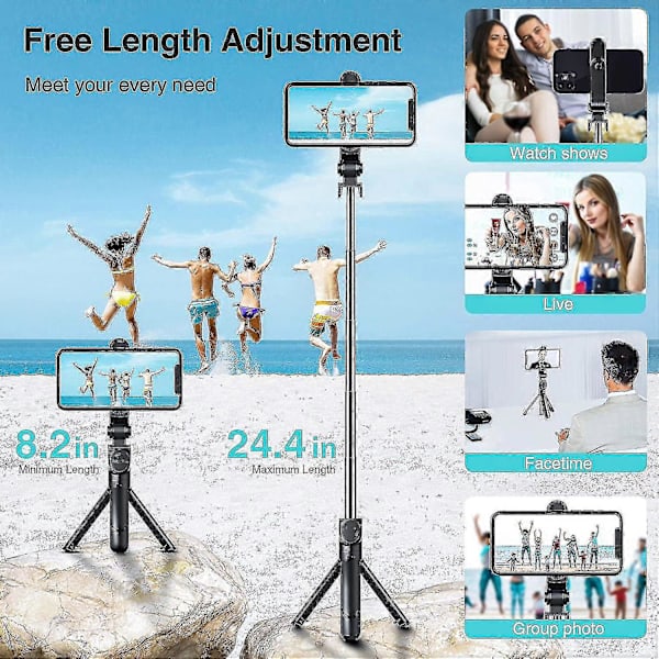 Bluetooth Selfie Stick Stativ, Fjärrkontroll, iPhone 11-13 & Android