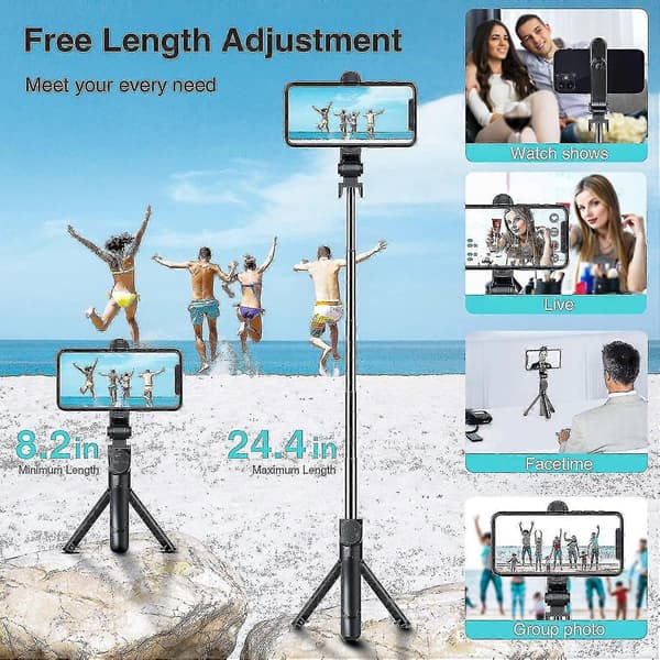Bluetooth Selfie-tikku Tripod, kaukosäädin, iPhone 11-13 & Android