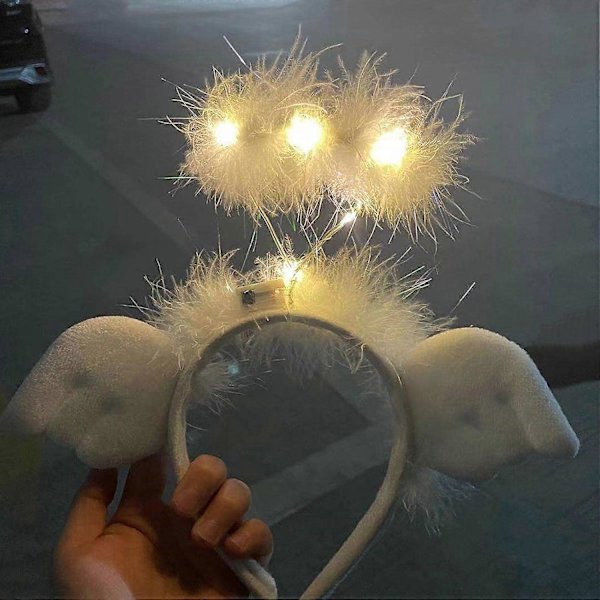 Fjær LED Lys Hvit Fluffy Hodeplagg, Engelvinger Hodebånd, Lysende Hodebånd for Ball Masquerade Julebord