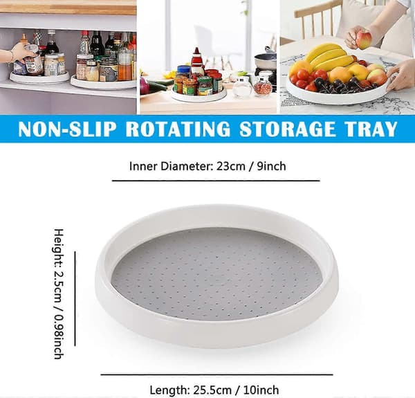 Roterande Kryddställ - 2-pack 25cm Skåpförvaring Vridbricka - Kylskåp Skafferi Kryddställ (Vit/Grå, 2)