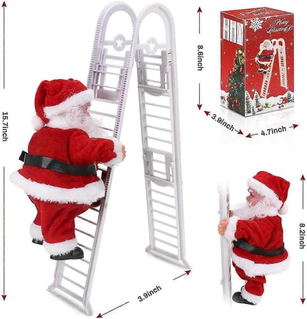 Joulupukki kiipeää tikkaita