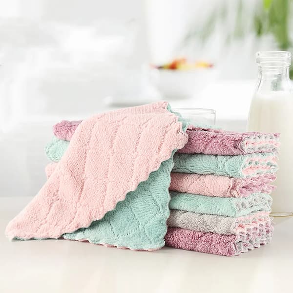 Sats med 10 disktrasor, 25 x 25 cm, korallfleece + bomull, diskhanddukar kökshanddukar, mikrofiberduk