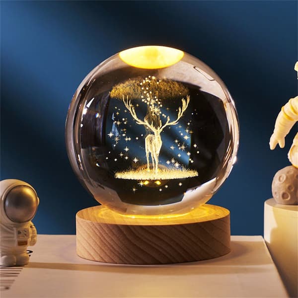 3D Kristallkula Älg Nattljus Prydnad Födelsedagspresent