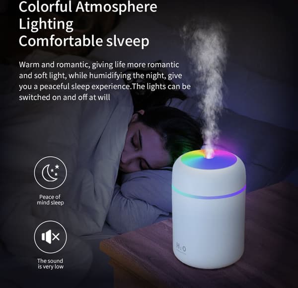 300 ml LED Luftfugter USB Aromaterapi Luftrenser Bil Luftrenser med Farvede LED-lys, Grå