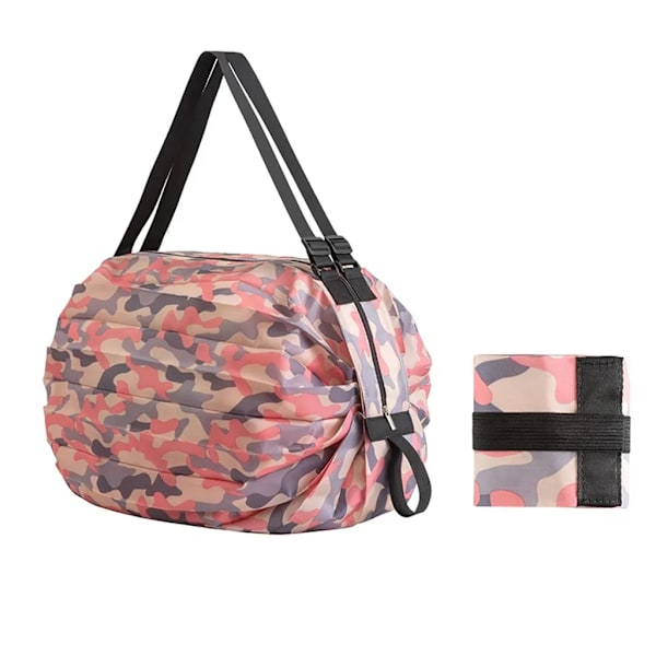 Stor handväska hopfällbar väska shoppingväska hopfällbar miljövänlig axelväska med tryck, rosa camouflage