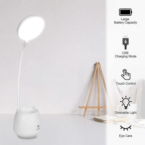 Berørings LED Skrivebordslampe, 3 Moduser, 24 LED, USB Oppladbar, Studie