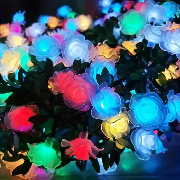 LED solcelledrevne rosebladslyssnor, hagedekorasjon