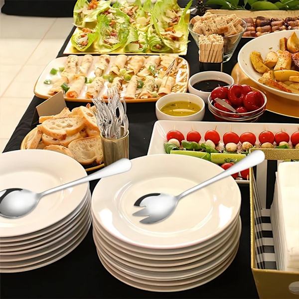 3-delt salatbestiksæt, salatske og -gaffel, rustfrit stål, salatske og -gaffel, tåler opvaskemaskine (sølv)