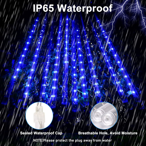 10-Rör 240-LED Meteorregn Ljus – Blå 3,5M Utomhus Jul/Gran