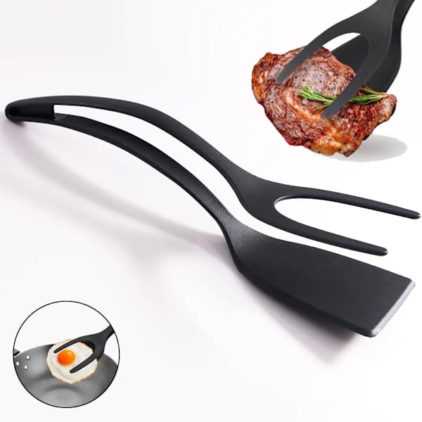 Omelet Dobbelt Spatel, 2 i 1 Silikon Æg Vendespatel Klip Varmebestandig Pandekage Spatel Non-stick Madgreb og Vendespatel