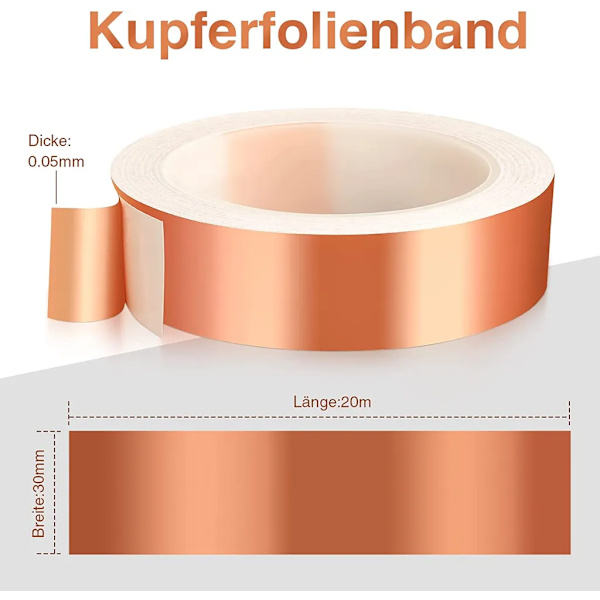 Koppartejp mot sniglar, 30mm x 20m snigelstängsel snigelskydd för upphöjda bäddväxter, självhäftande koppartejp