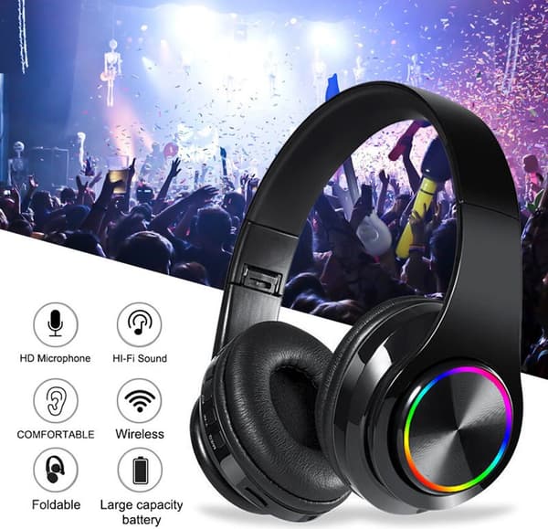 Blå Bluetooth Over-Ear Hörlurar – Vikbar Mikrofon SD/TF/FM för Telefon/PC