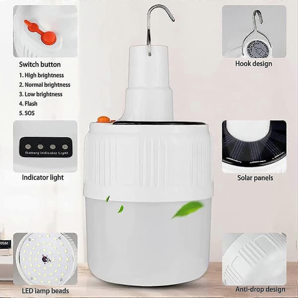 Solar Multifunksjonell LED-lyspære for Nødssituasjoner med USB-lading