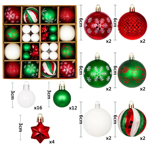 Julepynt, sett med 44 malte juletrekuler (3-6 cm)
