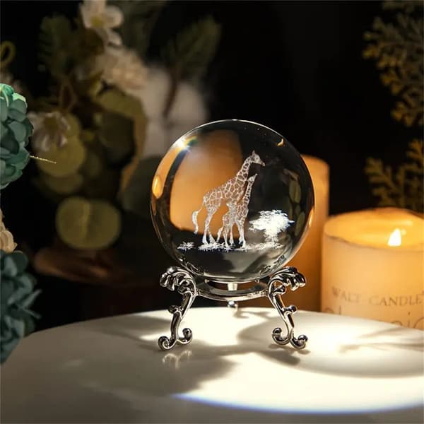 3D Giraf Statue Kunstig Krystalbold Dekoration