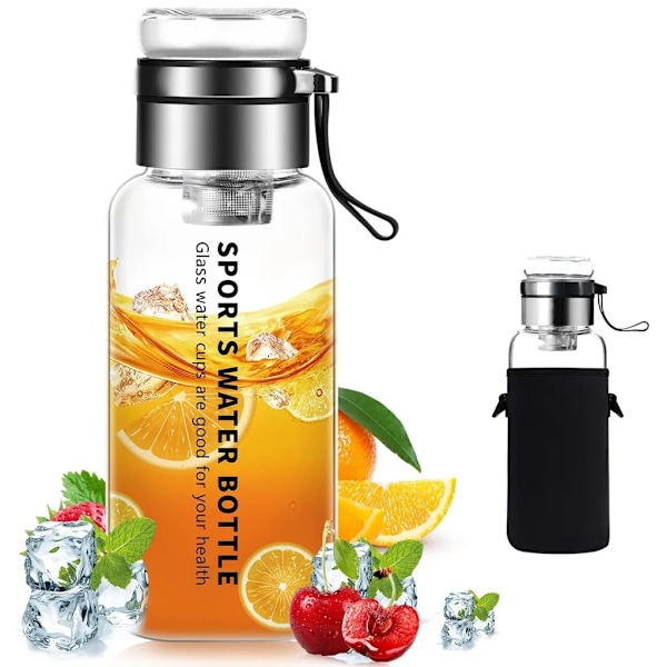 Glasflaske 750ml vandflaske drikkevand flaske glas med gummilåg, glas drikkevand flaske med rustfrit stål si