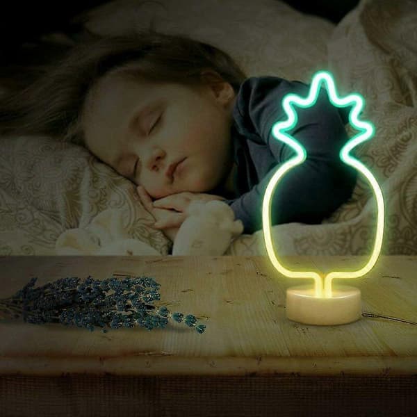 Neon Ananas Natlampe, Batteri/USB, Jul/Børneværelse