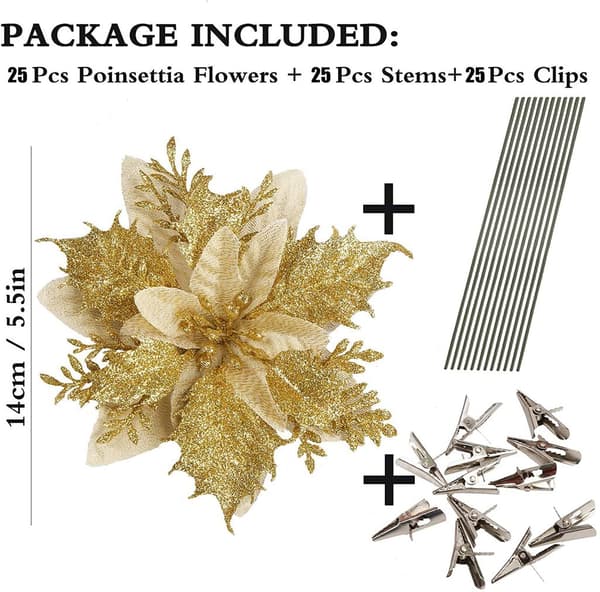 25 Guldglittriga Julstjärnor, 14 cm, Clip-on Jul/Bröllop