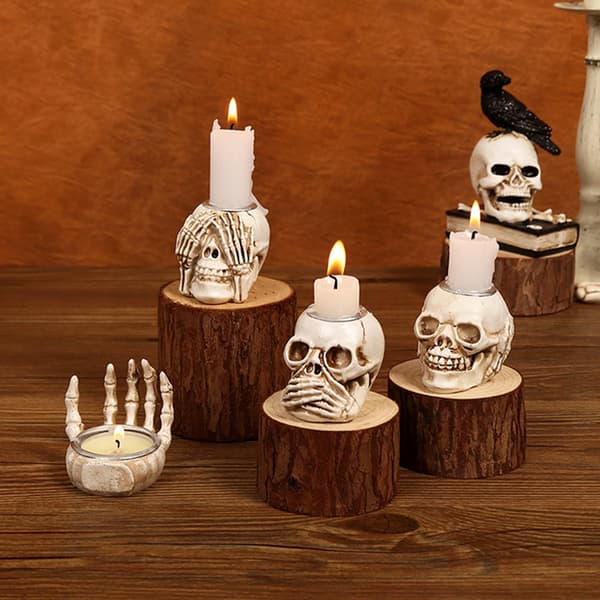 Halloween Skalle Lysestaker, 4 stk