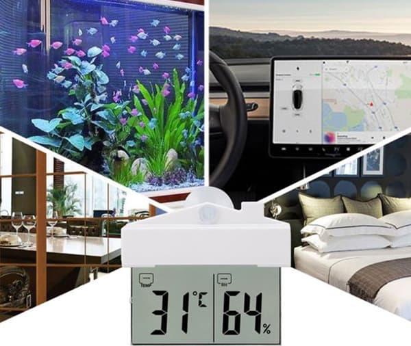 Fönstertermometer digital LCD hygrometer, självhäftande fönstertermometer för inom- och utomhusbruk