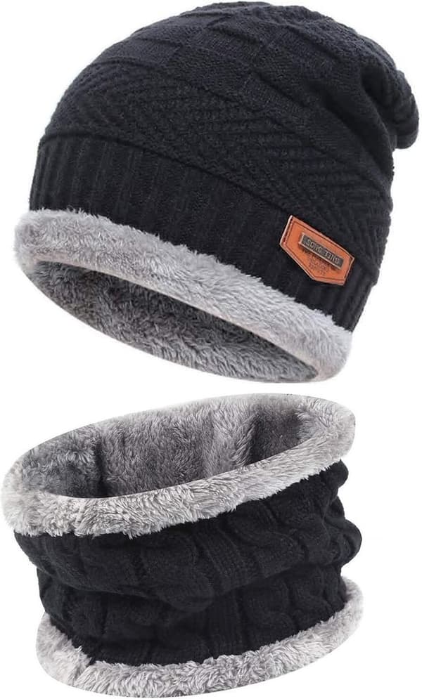 Vintermössa beanie halsduk mössa varm stickad mössa plus sammet utomhus vinter varm mössa halsduk set män och kvinnor