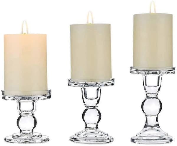 3 Klar Glas Ljushållare – Dubbla Pillar/Koniska 7,5cm Bröllopsdekoration