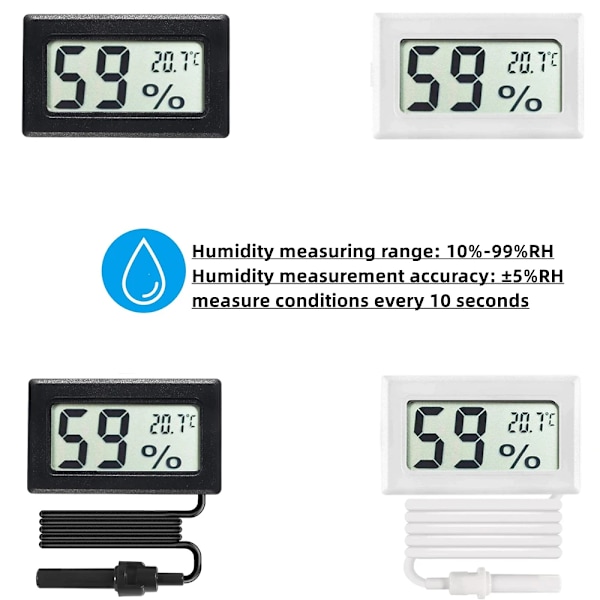 Mini bærbar indendørs digitalt LCD-display med termometer og fugtighedssensor, termometer og hygrometer (hvid, 1 stk.)