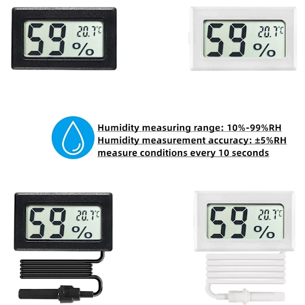 Mini kannettava sisätilojen digitaalinen LCD-näyttö, jossa lämpömittari ja kosteusanturi, lämpömittari ja hygrometrit (valkoinen, 1 kpl)