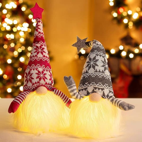 2-pack 38 cm LED Tomtedockor, Skandinavisk Jultomte för Bord