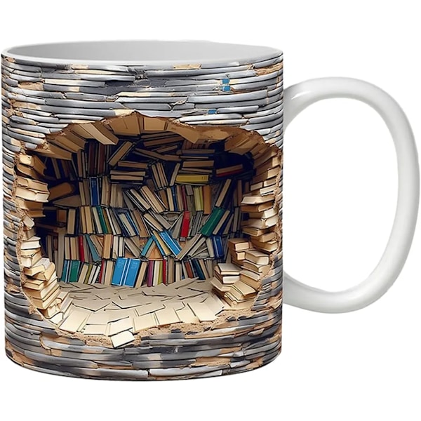 Coffee cup 3D bookshelf cup book cup library shelf cup multi-purpose cup gift for readers, winter beauty lovers