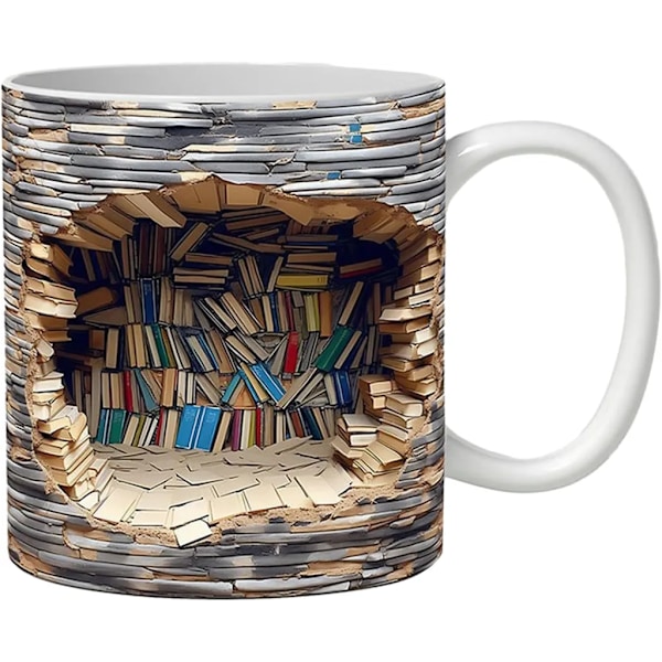 Kaffe kopp 3D bokhylla kopp bok kopp bibliotek hylla kopp multifunktionell kopp present till läsare, vinter skönhetsälskare