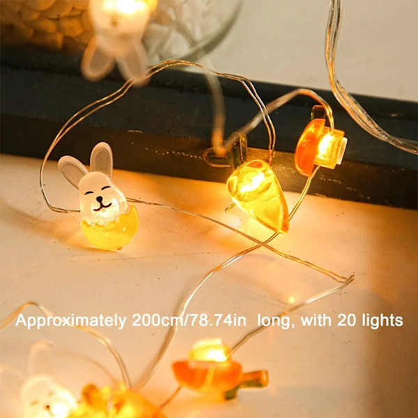 2x påskedekorasjon fe lys, påskeegg kanin fe lys, påske innendørs utendørs fest bord tre dekorasjon, varmt hvitt lys (2m*2+20LED*2)