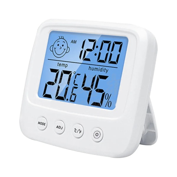 Digital hygrometer termometer med inbyggd klocka, luftfuktighet, temperatur, 5 sekunders snabb uppdatering, bakgrundsbelysning och ℃/℉-funktion