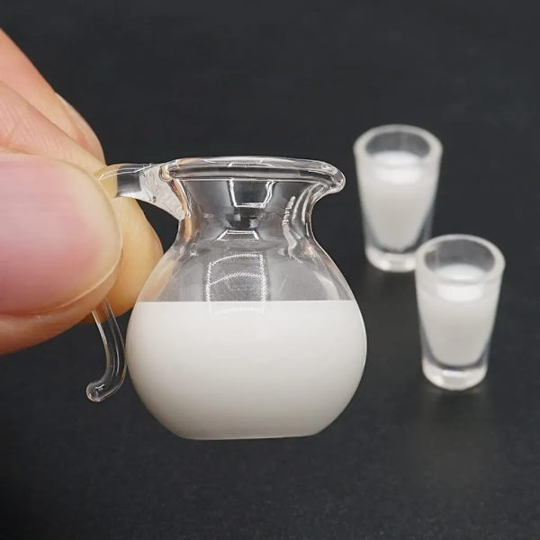 6 st 1/12 miniatyr mjölkkanna dryck apelsinjuice burk med glas dockhus kökstillbehör