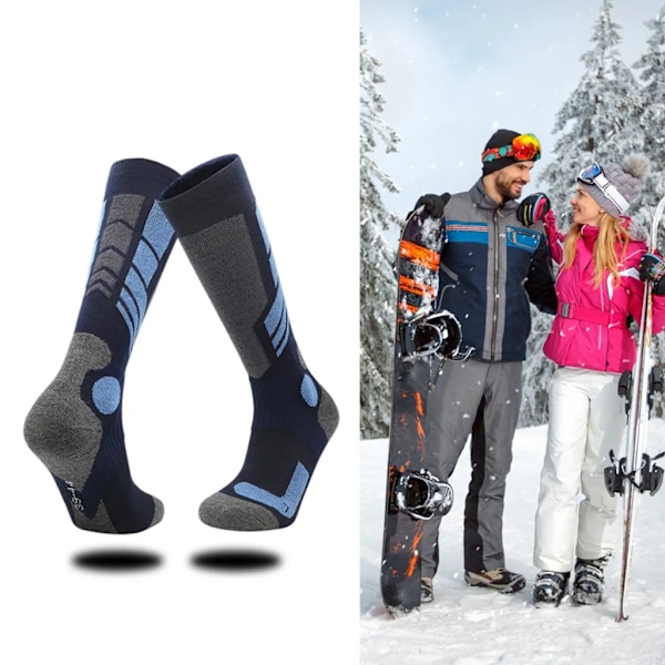 1 par skidstrumpor, termostrumpor för män och kvinnor, varma stödstrumpor knähöga (svart/blå/34-38)