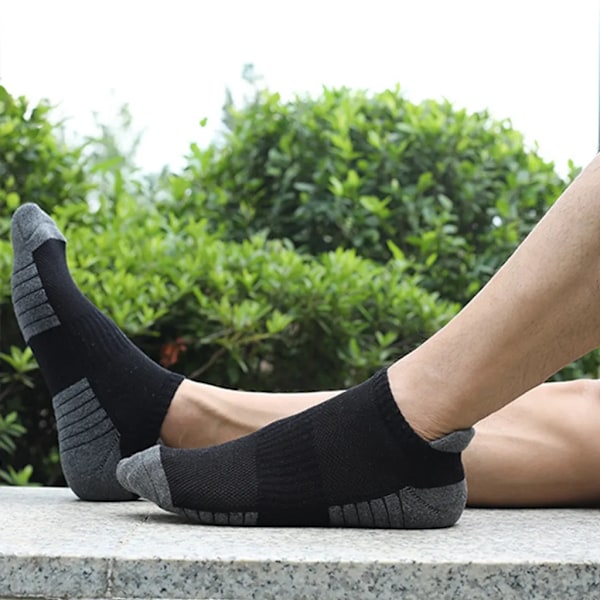 6 par sneakersockor dam herr sportsockor vadderade löparsockor, andningsbara bomullssockor (mörkgrå, S35-38)