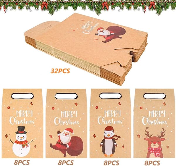 32 stycken julklappspåsar återanvändbara presentpåsar i kraftpapper presentpapper påsar godis kakor presentförpackningspåsar