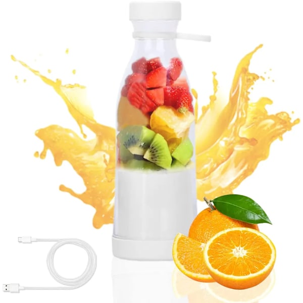 Smoothie-maskin, 380 ml, uppladdningsbar USB-bärbar smoothie-mixer för shakes, juice, smoothies, elektrisk juiceflaska (vit)