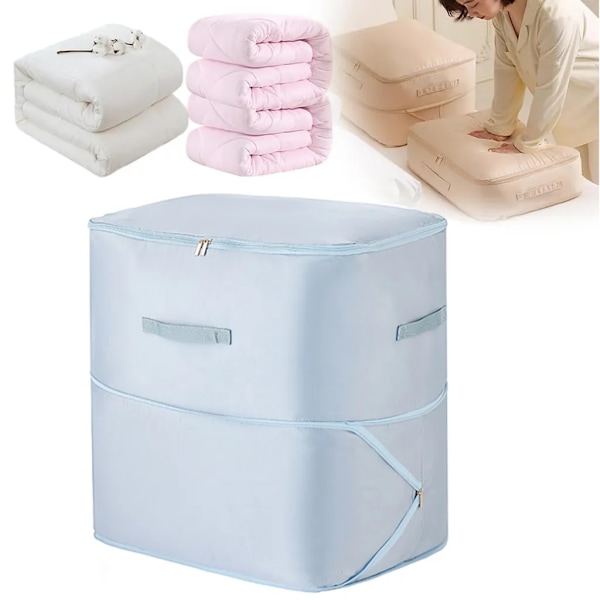 Self-compressing organizer, storage boxes, storage bag for duvets, clothes, blankets (blue, 52x42x60CM)