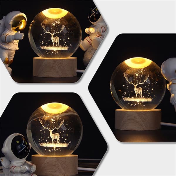 3D Kristallkula Älg Nattljus Prydnad Födelsedagspresent