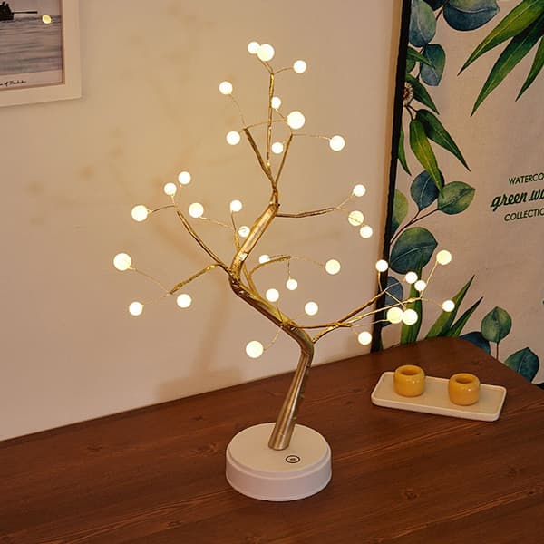 36 LED Bonsai Tre Lys, Batteri/USB, Varm Hvit, Jul