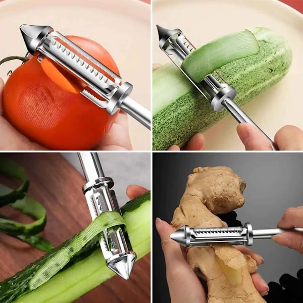 3x Skræller Skræller, 5 i 1 Rustfrit Stål Multifunktionel Grøntsagsskræller, Universal Kartoffelskræller til Frugt og Grøntsager, Flaskeåbner