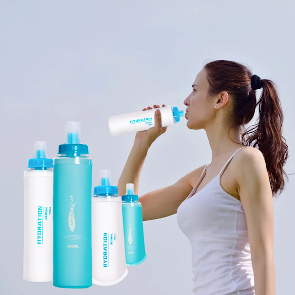 300 ml myk sportsflaske i T人造皮革, sammenleggbar for turgåing, sykling og klatring
